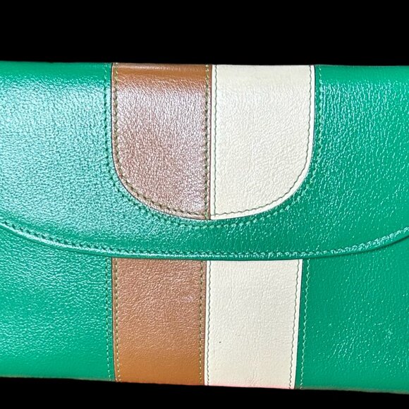 VTG Don Loper Beverly Hills Leather Mod MCM Wallet Green Brown Bone Vintage NWT - Picture 8 of 9